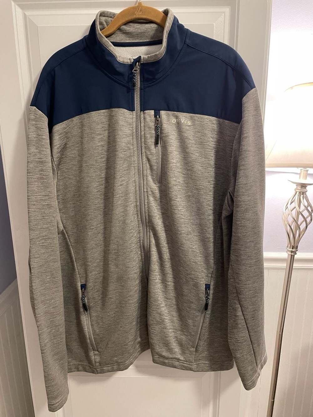 Orvis Men's XL Classic Collection Bonded Mesh Full Zip Fleece Jacket Gray Blue